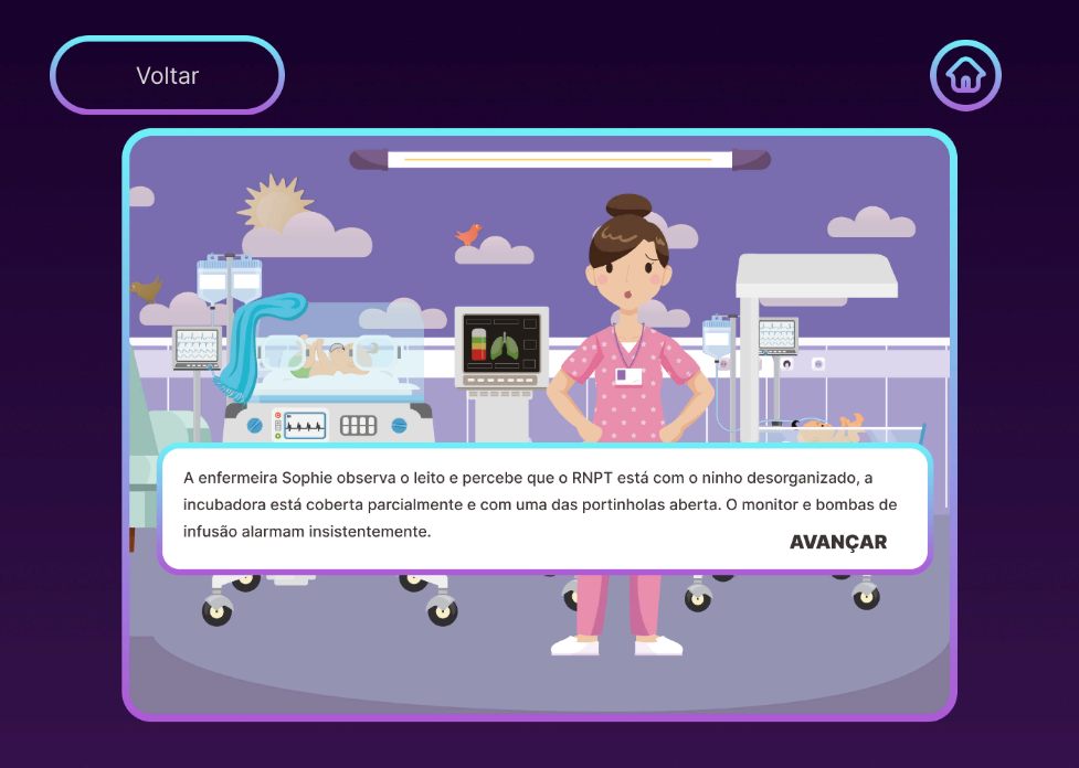 Avaliação clínica – Enfermeira Sophie observa o RNPT